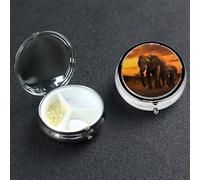 Pilulier à 3 compartiments pour sac à main et poche - Pilulier de voyage - Coucher de soleil - Parent-enfant - Éléphant mignon - Pour contenir des vitamines, de l'huile de poisson