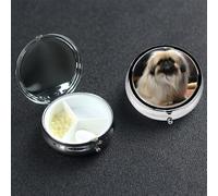 Pilulier à 3 compartiments pour sac à main et poche - Pilulier de voyage en forme de chien pékinois mignon pour contenir des vitamines, de l'huile de poisson