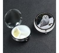 Pilulier à 3 compartiments pour sac à main et poche - Pilulier de voyage en forme de chouette des neiges - Joli organisateur de médicaments pour contenir des vitamines, de l'huile de poisson