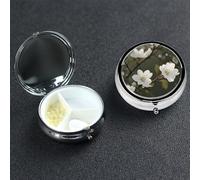 Pilulier à 3 compartiments pour sac à main et poche - Pilulier de voyage - Fleurs blanches - Joli organisateur de médicaments pour contenir des vitamines, de l'huile de poisson