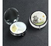 Pilulier à 3 compartiments pour sac à main et poche - Pilulier de voyage - Hippopotame et pissenlit - Joli organisateur de médicaments pour contenir des vitamines, de l'huile de poisson