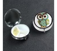 Pilulier à 3 compartiments pour sac à main et poche - Pilulier de voyage - Motif chouette mignonne - Vert - Pour contenir des vitamines et de l'huile de poisson