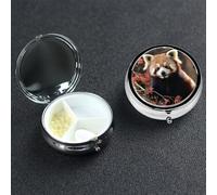 Pilulier à 3 compartiments pour sac à main et poche - Pilulier de voyage - Pandas rouges - Organisateur de médicaments mignon pour contenir des vitamines, de l'huile de poisson