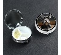 Pilulier à 3 compartiments pour sac à main et poche - Pilulier de voyage - Schnauzer - Chien mignon - Pour contenir des vitamines, de l'huile de poisson