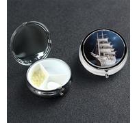 Pilulier à 3 compartiments pour sac à main et poche - Pilulier de voyage vintage nautique blanc - Joli organisateur de médicaments pour contenir des vitamines, de l'huile de poisson