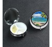 Pilulier à 3 compartiments rond portable en forme de palmier tropical hawaïen pour poche ou sac à main, pilulier hebdomadaire, organiseur décoratif en métal pour médicaments, vitamines, cadeau de