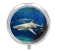 Pilulier à deux requins blancs, 3 compartiments, étanche, organiseur de voyage pour poche ou sac à main, mini pilulier portable pour médicaments, tablettes et vitamines