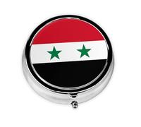 Pilulier à emporter avec drapeau de la République arabe syrienne, portable, rond, tient dans votre sac à main, boîte à pilules légère à 3 compartiments