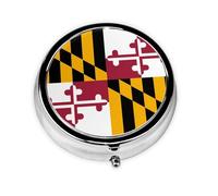 Pilulier à emporter avec drapeau de l'État du Maryland, portable, rond, tient dans votre sac à main, boîte à pilules légère à 3 compartiments