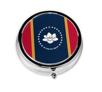 Pilulier à emporter avec drapeau de l'État du Mississippi, portable, rond, tient dans votre poche de sac à main, boîte à pilules légère à 3 compartiments