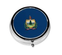 Pilulier à emporter avec drapeau de l'État du Vermont, portable, rond, tient dans votre sac à main, boîte à pilules légère à 3 compartiments,
