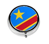 Pilulier à emporter avec drapeau du Congo, portable, rond, tient dans votre sac à main, boîte à pilules légère à 3 compartiments