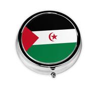 Pilulier à emporter avec drapeau du Sahara occidental, portable, rond, tient dans votre sac à main, boîte à pilules légère à 3 compartiments