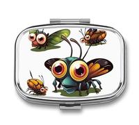 Pilulier à insectes de dessin animé à 2 compartiments - Pilulier portable - Pilulier carré pour poche, sac à main, récipient de médicaments quotidiens pour contenir des vitamines, de l'huile de