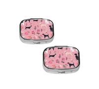 Pilulier à motif bouledogue français et fleurs, étui à médicaments à 2 compartiments, pilulier portable pour poche ou sac à main