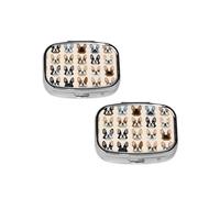 Pilulier à motif bouledogue français, étui à médicaments à 2 compartiments, pilulier portable pour poche ou sac à main