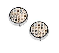 Pilulier à motif bouledogue français « J’adore », organiseur rond, petit étui à 3 compartiments pour sac à main et poche, boîte à médicaments portable idéale pour les voyages