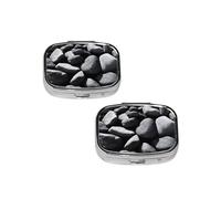 Pilulier à motif de nombreux cailloux noirs, étui à médicaments à 2 compartiments, pilulier portable pour poche ou sac à main