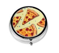 Pilulier à motif de tranches de pizza avec miroir, 3 compartiments pour sac à main ou poche, mini pilulier en métal pour voyage, hebdomadaire, médicaments, vitamines, cadeau de voyage