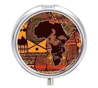 Pilulier à motif ethnique carte d'Afrique avec miroir, 3 compartiments, étanche, pour sac à main ou poche, antidérapant, organisateur de voyage pour compléments alimentaires (vitamines, huile de pois