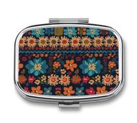 Pilulier à motif tricoté coloré à 2 compartiments, pilulier portable avec miroir pour poche, sac à main, voyage, mini organisateur de médicaments en métal pour vitamines, huile de poisson