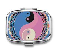 Pilulier à motif Yin Yang à 2 compartiments - Petit pilulier portable en métal pour sac à main, poche de voyage, organisateur de vitamines pour homme et femme, sans BPA