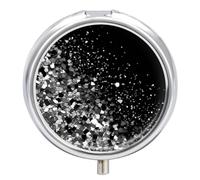 Pilulier à paillettes noir et blanc - 3 compartiments - Petit pilulier quotidien - Boîte à pilules de voyage ronde en métal pour sac à main