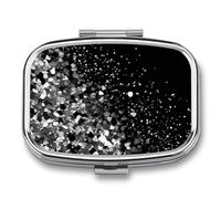 Pilulier à paillettes noir et blanc à 2 compartiments, pilulier portable avec miroir pour poche, sac à main, voyage, mini organisateur de médicaments en métal pour vitamines, huile de poisson