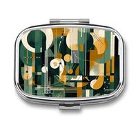 Pilulier à peinture abstraite de lignes à 2 compartiments, pilulier portable avec miroir pour sac à main, voyage, mini organisateur de médicaments en métal pour vitamines, huile de poisson