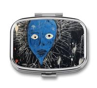 Pilulier à peinture noire et bleue à 2 compartiments, pilulier portable avec miroir pour poche, sac à main, voyage, mini organisateur de médicaments en métal pour vitamines, huile de poisson