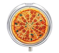 Pilulier à pizza complet à 3 compartiments avec miroir pour sac à main et poche, organisateur de médicaments de voyage, récipient à médicaments quotidien, pilulier portable en métal, boîte à