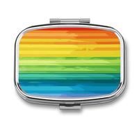 Pilulier à rayures arc-en-ciel colorées à 2 compartiments, pilulier portable avec miroir pour poche, sac à main, voyage, mini organisateur de médicaments en métal pour vitamines, huile de poisson