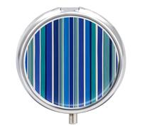 Pilulier à rayures bleues à 3 compartiments - Organiseur de médicaments de voyage 3 fois par jour - Organisateur de vitamines portable avec miroir - Petit pilulier pour sac à main et poche - Joli