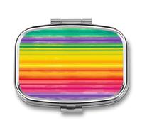 Pilulier à rayures colorées arc-en-ciel à 2 compartiments, pilulier portable avec miroir pour poche, sac à main, voyage, mini organisateur de médicaments en métal pour vitamines, huile de poisson