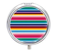 Pilulier à rayures mexicaines colorées - 3 compartiments - Petit pilulier quotidien - Boîte à pilules ronde en métal pour sac à main