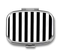 Pilulier à rayures noires et blanches à 2 compartiments, pilulier portable avec miroir pour poche, sac à main, voyage, mini organisateur de médicaments en métal pour vitamines, huile de poisson