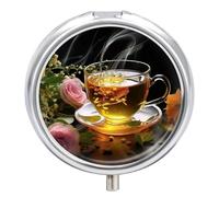 Pilulier à thé étanche à 3 compartiments avec miroir rond en métal - Boîte à médicaments portable pour poche et sac à main de voyage