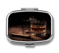 Pilulier à whisky avec 2 compartiments, boîte à pilules décorative en métal ou portefeuille portable pour vitamines et huiles de poisson