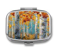 Pilulier abstrait de forêt de bouleau d'automne avec feuilles d'or - 2 compartiments - Pilulier portable de voyage pour sac à main