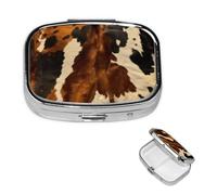 Pilulier abstrait en peau de vache à 2 compartiments carré portable pour poche ou sac à main, petit planificateur hebdomadaire de médicaments de voyage avec miroir décoratif en métal porte-vitamines