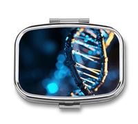 Pilulier ADN bleu et noir à 2 compartiments, pilulier portable avec miroir pour poche, sac à main, voyage, mini organisateur de médicaments en métal pour vitamines, huile de poisson
