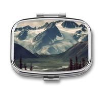 Pilulier Alaska Mountains à 2 compartiments, pilulier portable pour poche ou sac à main, organiseur décoratif en métal pour médicaments et vitamines