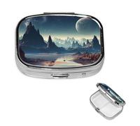 Pilulier Alien Planet à 2 compartiments carré portable pour poche ou sac à main, pilulier hebdomadaire décoratif en métal pour médicaments, vitamines, cadeau de voyage