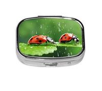 Pilulier amusant à 2 compartiments avec imprimé coccinelle, portable pour poche ou sac à main, pilulier décoratif en métal