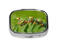 Pilulier amusant à 2 compartiments avec imprimé grenouilles, portable pour poche ou sac à main, pilulier décoratif en métal