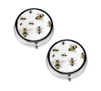 Pilulier amusant à 3 compartiments avec imprimé abeilles - Portable pour poche ou sac à main - Organiseur décoratif en métal pour médicaments et vitamines - Cadeau unique