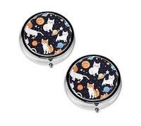 Pilulier amusant à 3 compartiments avec imprimé chat astronaute, portable, pour poche ou sac à main, pilulier décoratif en métal, organisateur de vitamines et de médicaments, cadeau unique