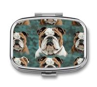 Pilulier amusant avec 2 compartiments - Motif bouledogue anglais - Portable - Organiseur de médicaments et vitamines - Pour homme et femme