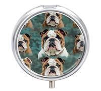 Pilulier amusant en forme de bouledogue anglais - 3 compartiments - Petit pilulier rond en métal - Pour sac à main