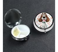 Pilulier amusant en forme de chien avec miroir - 3 compartiments - Pour sac à main ou poche - Petit pilulier rond - En métal - Pour médicaments et vitamines - Cadeau de voyage